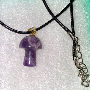 Boho Amethyst Mushroom Black Cord 16-18” Neckla…